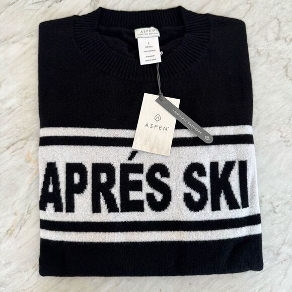 Aspen 100% cashmere Apres Ski black/white sweater size L NWT - Picture 4 of 6